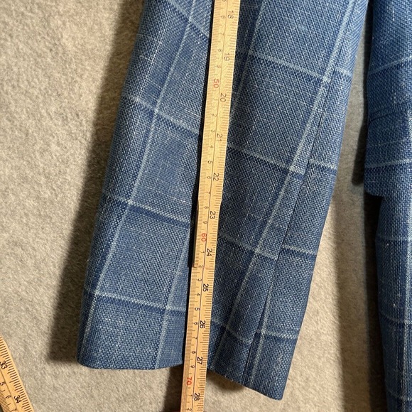 Stafford Blazer Mens 54R Blue Plaid Linen Classic Fit Sports Coat Jacket Preppy - Picture 3 of 15